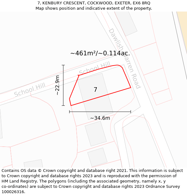 7, KENBURY CRESCENT, COCKWOOD, EXETER, EX6 8RQ: Plot and title map