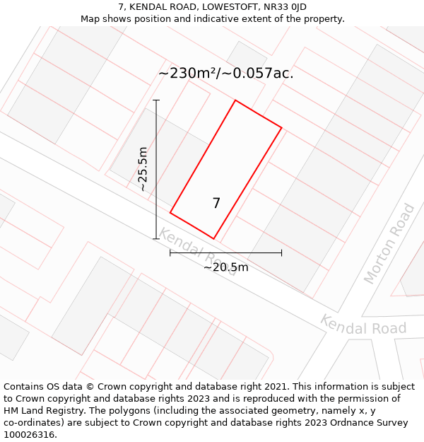 7, KENDAL ROAD, LOWESTOFT, NR33 0JD: Plot and title map