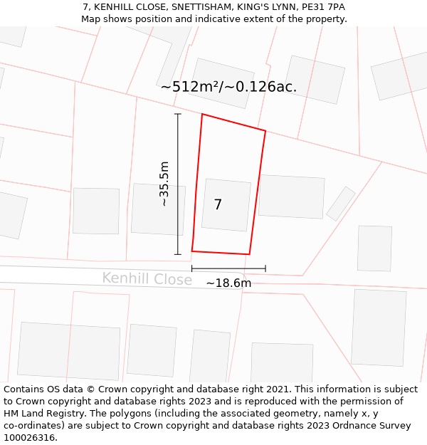 7, KENHILL CLOSE, SNETTISHAM, KING'S LYNN, PE31 7PA: Plot and title map