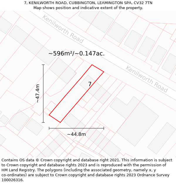 7, KENILWORTH ROAD, CUBBINGTON, LEAMINGTON SPA, CV32 7TN: Plot and title map