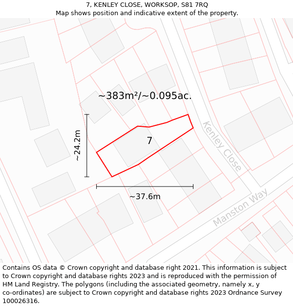 7, KENLEY CLOSE, WORKSOP, S81 7RQ: Plot and title map