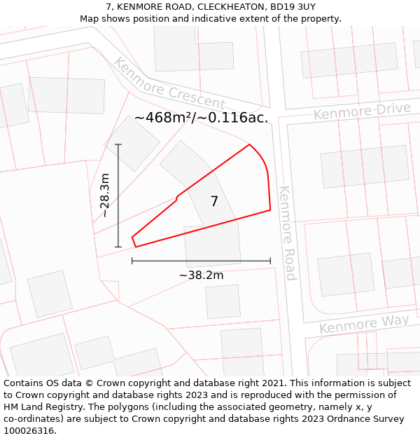 7, KENMORE ROAD, CLECKHEATON, BD19 3UY: Plot and title map