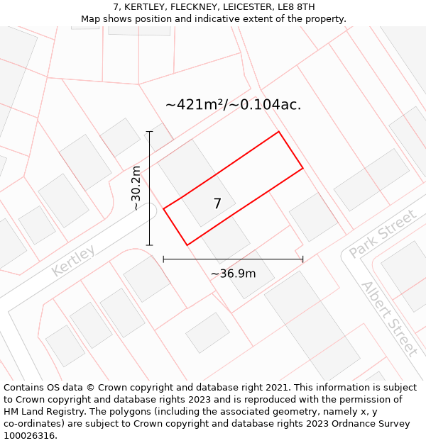 7, KERTLEY, FLECKNEY, LEICESTER, LE8 8TH: Plot and title map