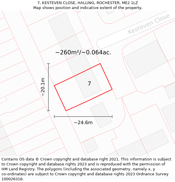 7, KESTEVEN CLOSE, HALLING, ROCHESTER, ME2 1LZ: Plot and title map