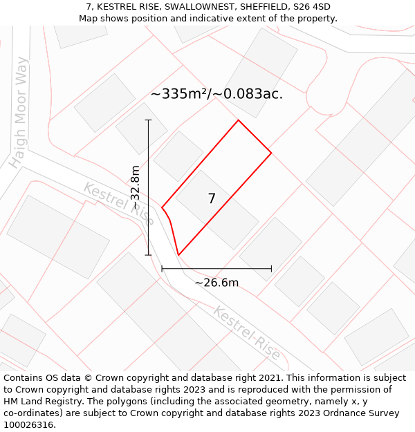 7, KESTREL RISE, SWALLOWNEST, SHEFFIELD, S26 4SD: Plot and title map