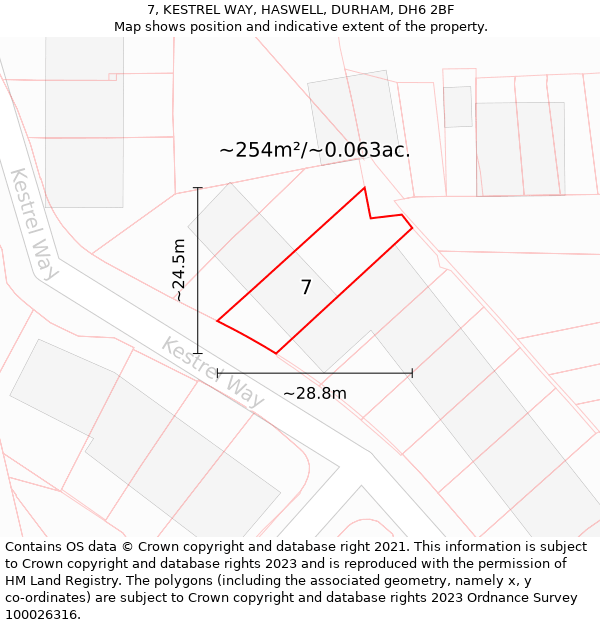 7, KESTREL WAY, HASWELL, DURHAM, DH6 2BF: Plot and title map