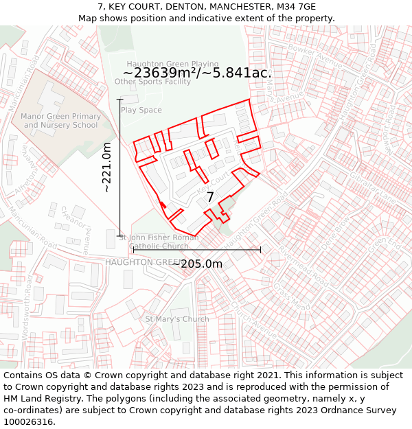 7, KEY COURT, DENTON, MANCHESTER, M34 7GE: Plot and title map