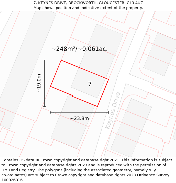 7, KEYNES DRIVE, BROCKWORTH, GLOUCESTER, GL3 4UZ: Plot and title map