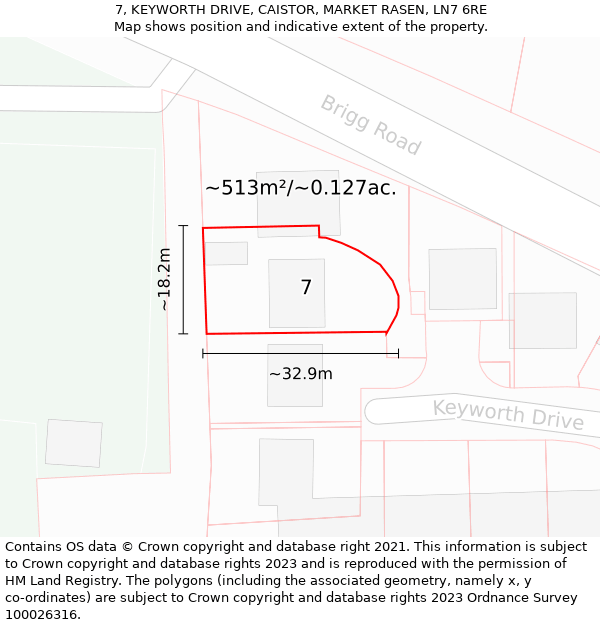 7, KEYWORTH DRIVE, CAISTOR, MARKET RASEN, LN7 6RE: Plot and title map