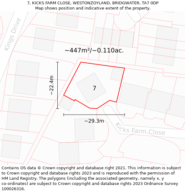 7, KICKS FARM CLOSE, WESTONZOYLAND, BRIDGWATER, TA7 0DP: Plot and title map