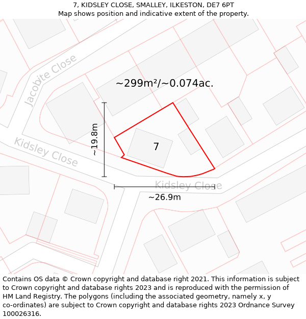 7, KIDSLEY CLOSE, SMALLEY, ILKESTON, DE7 6PT: Plot and title map