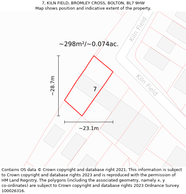 7, KILN FIELD, BROMLEY CROSS, BOLTON, BL7 9HW: Plot and title map