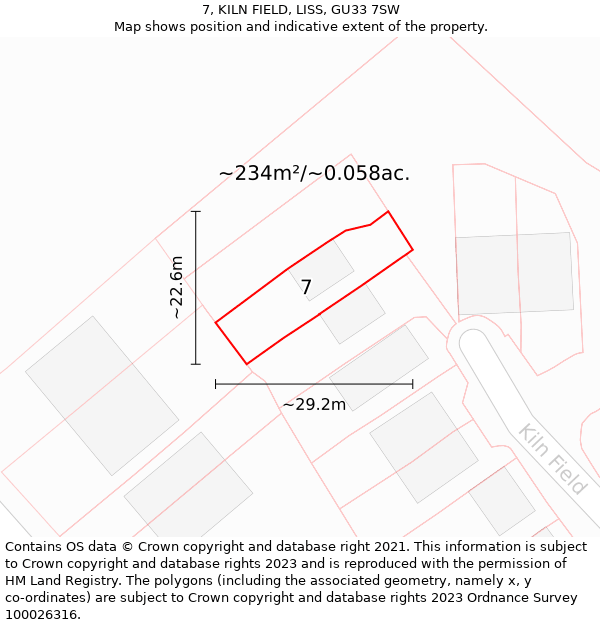 7, KILN FIELD, LISS, GU33 7SW: Plot and title map