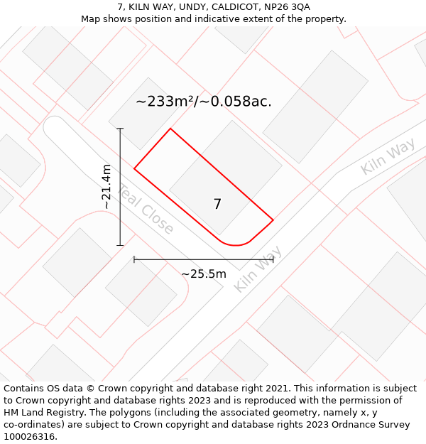 7, KILN WAY, UNDY, CALDICOT, NP26 3QA: Plot and title map