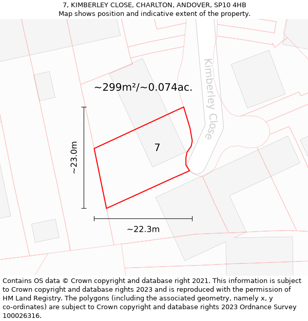 7, KIMBERLEY CLOSE, CHARLTON, ANDOVER, SP10 4HB: Plot and title map