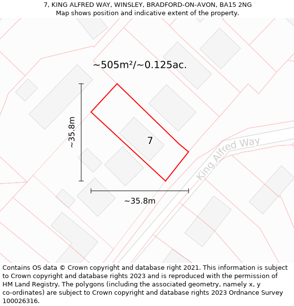 7, KING ALFRED WAY, WINSLEY, BRADFORD-ON-AVON, BA15 2NG: Plot and title map