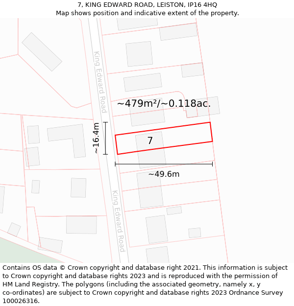 7, KING EDWARD ROAD, LEISTON, IP16 4HQ: Plot and title map