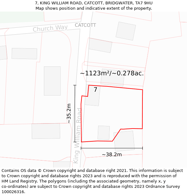 7, KING WILLIAM ROAD, CATCOTT, BRIDGWATER, TA7 9HU: Plot and title map