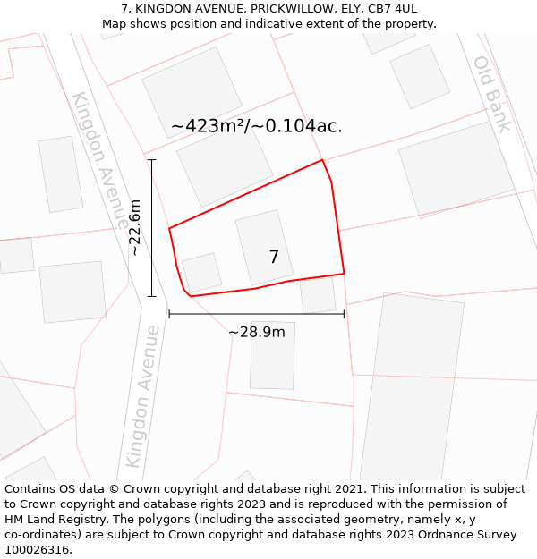 7, KINGDON AVENUE, PRICKWILLOW, ELY, CB7 4UL: Plot and title map