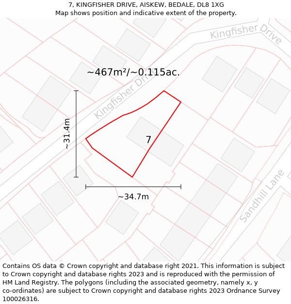 7, KINGFISHER DRIVE, AISKEW, BEDALE, DL8 1XG: Plot and title map