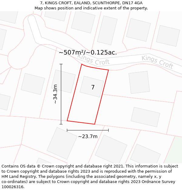 7, KINGS CROFT, EALAND, SCUNTHORPE, DN17 4GA: Plot and title map