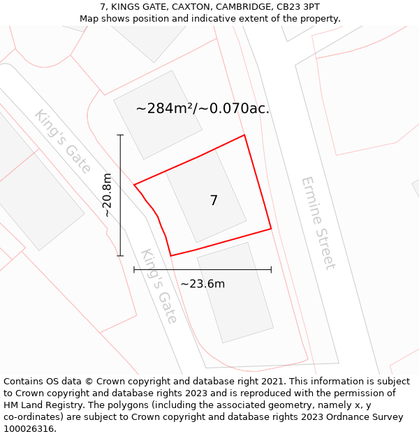 7, KINGS GATE, CAXTON, CAMBRIDGE, CB23 3PT: Plot and title map