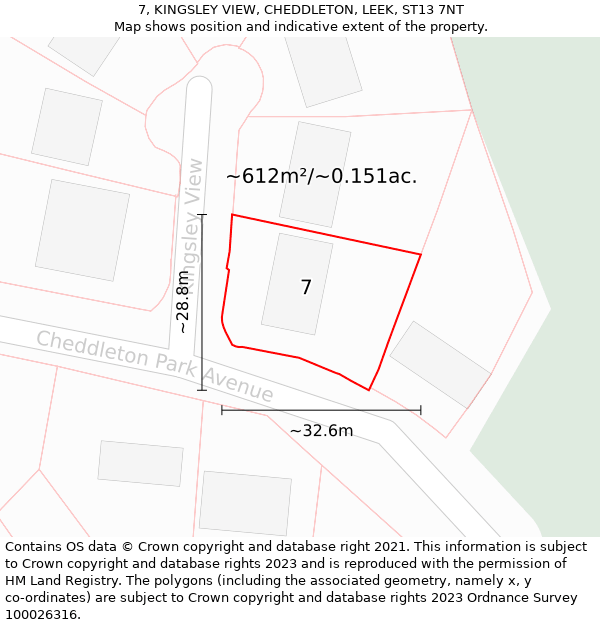 7, KINGSLEY VIEW, CHEDDLETON, LEEK, ST13 7NT: Plot and title map