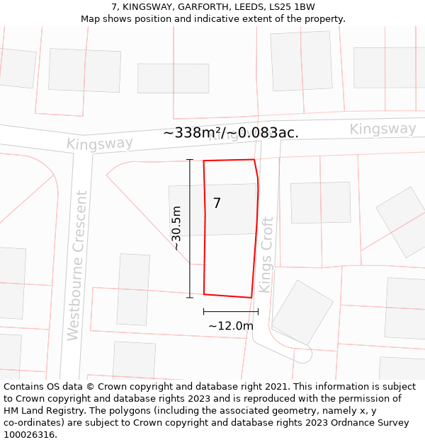 7, KINGSWAY, GARFORTH, LEEDS, LS25 1BW: Plot and title map