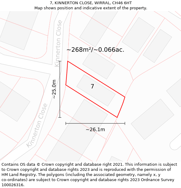 7, KINNERTON CLOSE, WIRRAL, CH46 6HT: Plot and title map