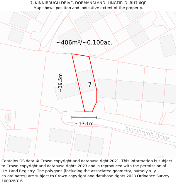 7, KINNIBRUGH DRIVE, DORMANSLAND, LINGFIELD, RH7 6QF: Plot and title map