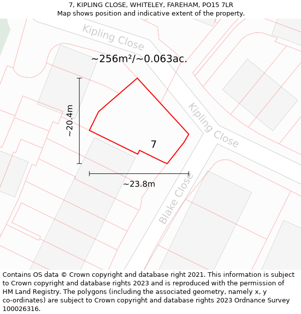 7, KIPLING CLOSE, WHITELEY, FAREHAM, PO15 7LR: Plot and title map