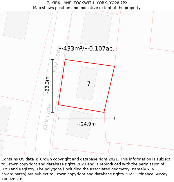 7, KIRK LANE, TOCKWITH, YORK, YO26 7PX: Plot and title map