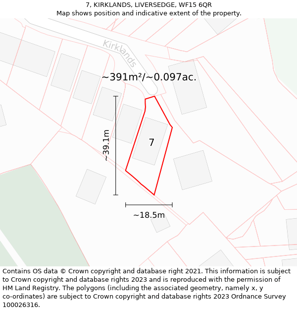 7, KIRKLANDS, LIVERSEDGE, WF15 6QR: Plot and title map