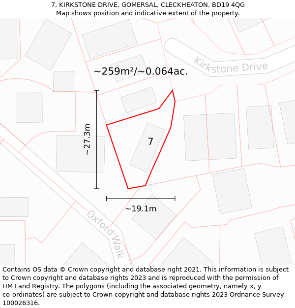 7, KIRKSTONE DRIVE, GOMERSAL, CLECKHEATON, BD19 4QG: Plot and title map