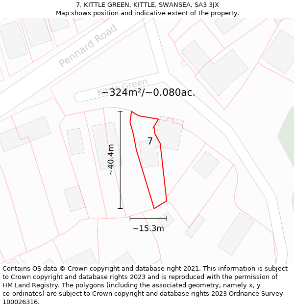 7, KITTLE GREEN, KITTLE, SWANSEA, SA3 3JX: Plot and title map