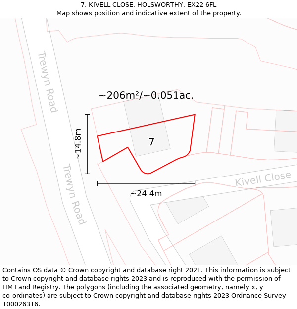 7, KIVELL CLOSE, HOLSWORTHY, EX22 6FL: Plot and title map