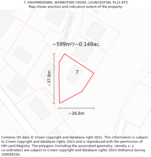 7, KNAPMEDOWN, WARBSTOW CROSS, LAUNCESTON, PL15 8TZ: Plot and title map