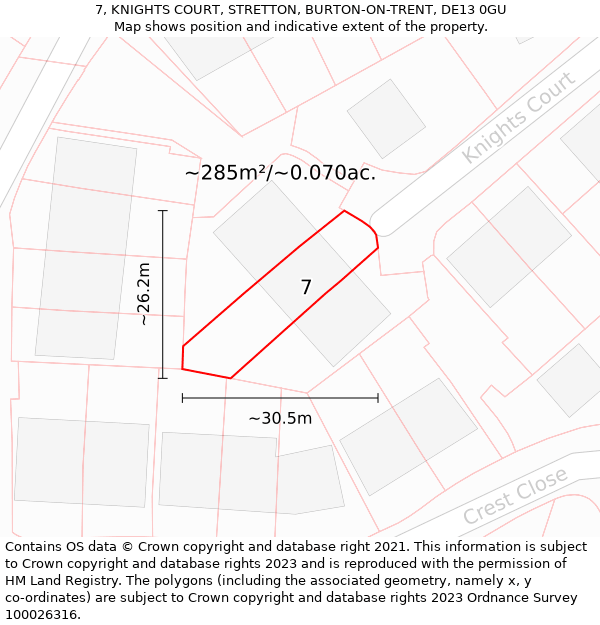 7, KNIGHTS COURT, STRETTON, BURTON-ON-TRENT, DE13 0GU: Plot and title map