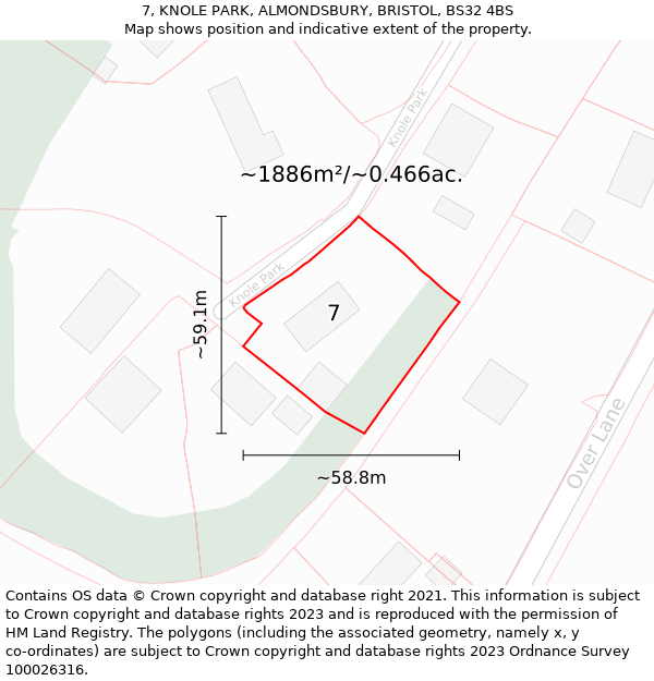 7, KNOLE PARK, ALMONDSBURY, BRISTOL, BS32 4BS: Plot and title map