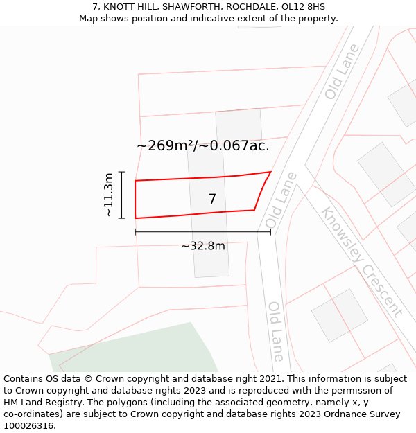 7, KNOTT HILL, SHAWFORTH, ROCHDALE, OL12 8HS: Plot and title map
