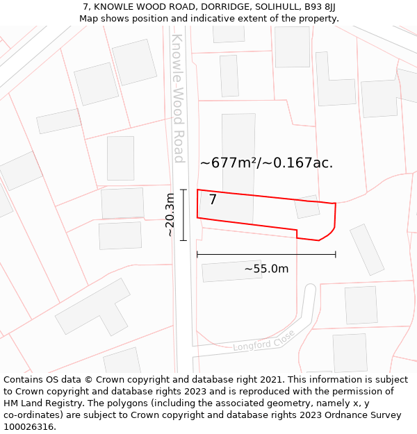 7, KNOWLE WOOD ROAD, DORRIDGE, SOLIHULL, B93 8JJ: Plot and title map