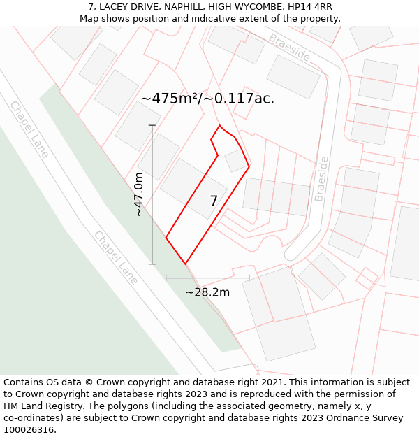 7, LACEY DRIVE, NAPHILL, HIGH WYCOMBE, HP14 4RR: Plot and title map