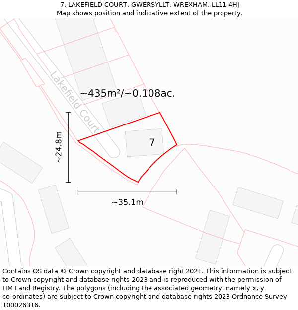 7, LAKEFIELD COURT, GWERSYLLT, WREXHAM, LL11 4HJ: Plot and title map