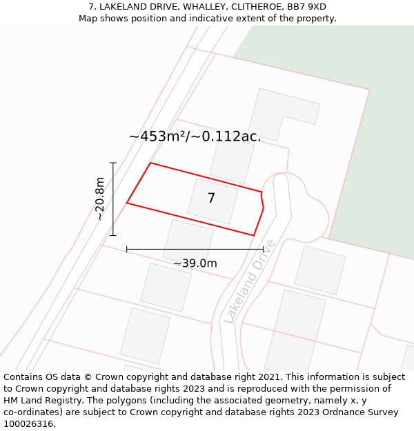7, LAKELAND DRIVE, WHALLEY, CLITHEROE, BB7 9XD: Plot and title map