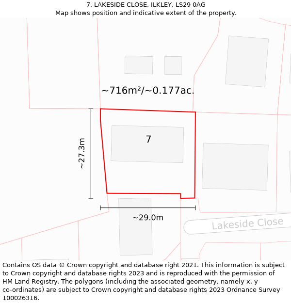 7, LAKESIDE CLOSE, ILKLEY, LS29 0AG: Plot and title map