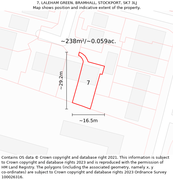 7, LALEHAM GREEN, BRAMHALL, STOCKPORT, SK7 3LJ: Plot and title map