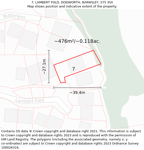 7, LAMBERT FOLD, DODWORTH, BARNSLEY, S75 3SX: Plot and title map