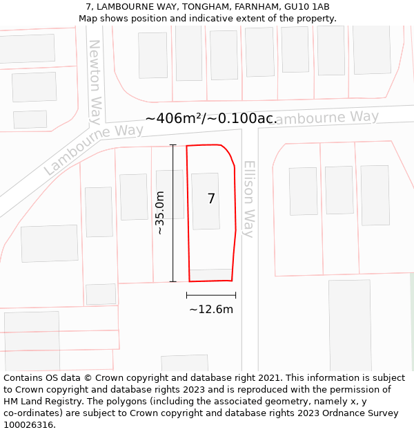 7, LAMBOURNE WAY, TONGHAM, FARNHAM, GU10 1AB: Plot and title map