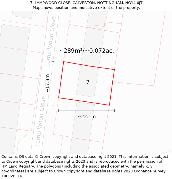 7, LAMPWOOD CLOSE, CALVERTON, NOTTINGHAM, NG14 6JT: Plot and title map