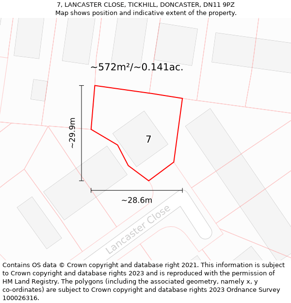 7, LANCASTER CLOSE, TICKHILL, DONCASTER, DN11 9PZ: Plot and title map